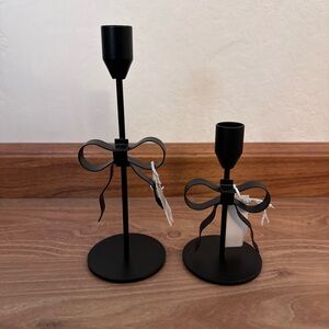 Set of 2 Taper Candle Holders With Black Bow Design - Brand New